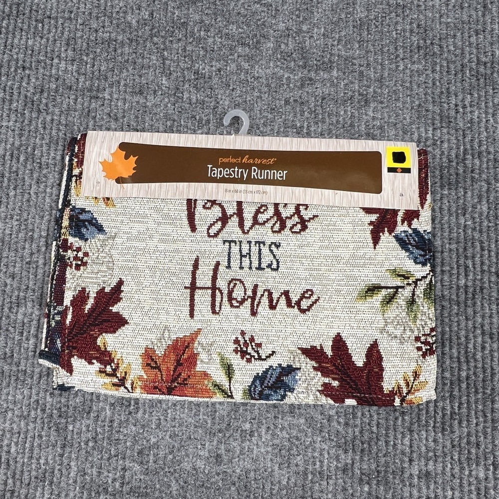 Harvest Tapestry Table Runner 68" x 13" BLESS  THIS  HOME Fall Leaves NEW India